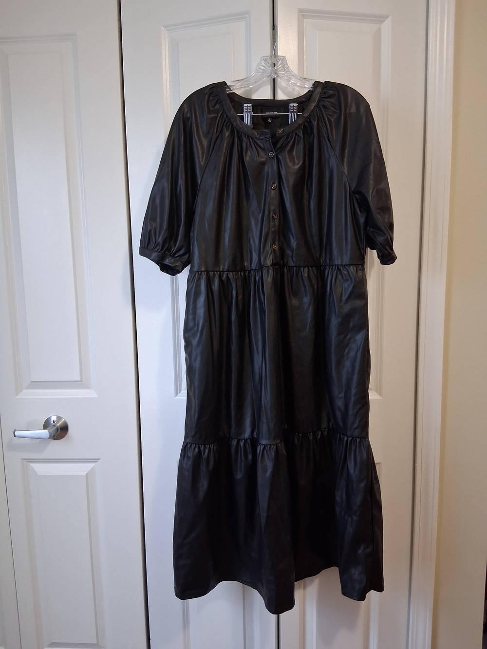 Who What Wear Black Faux-Leather Tiered Midi Dress